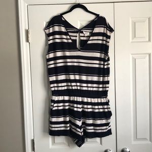 Lou & Grey Navy/White Striped Romper with Pockets